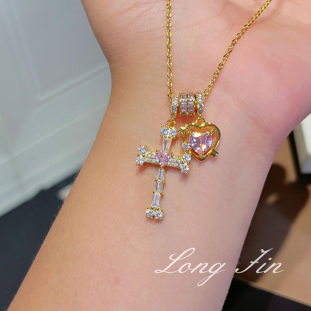 Super Flash Key Cross Bear Necklace Sweet Cool Style Retro Light Luxury Love Collarbone Chain