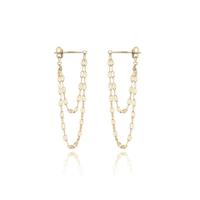 VOQ Silver Color Lip O Chain Tassel Earrings Women's Rear Hanging Double Chain Earrings Summer Beach Party Jewelry