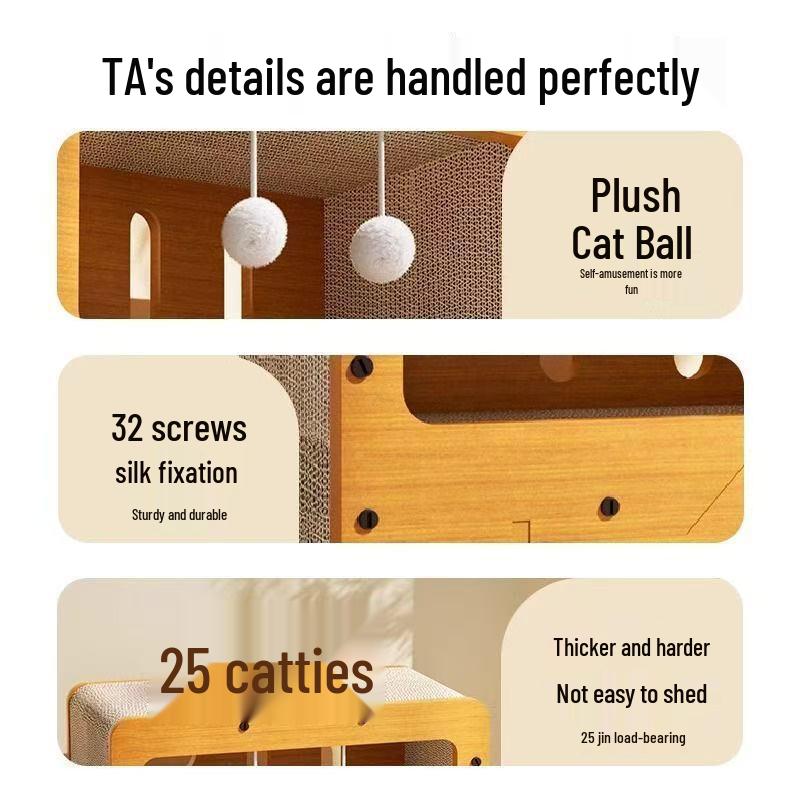 Durable Cat Bed & Scratching Post Combo: Year-Round, No-Shed, Scratch-Resistant Cat Toy & House