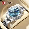OFNS Men's Quartz Watch: Fashionable Business Design, Six-Hand Dial, Calendar, Solid Steel Band, Waterproof.