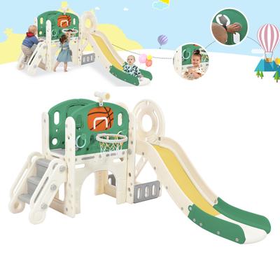 Combined Slide for Children, with A Long Slide, Storage Box, Tunnels, Stair, Basketball Basket and Passage Area