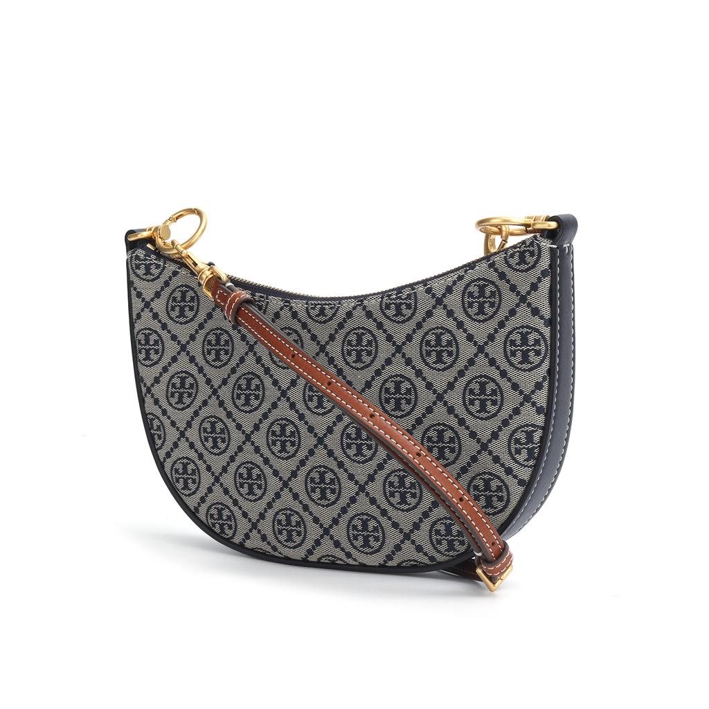 Tory Burch T Monogram All Over Print Denim Jacquard Fabric With Leather And Suede Mini Shoulder Crossbody Bag Women Bags Dark-Blue 79388-405