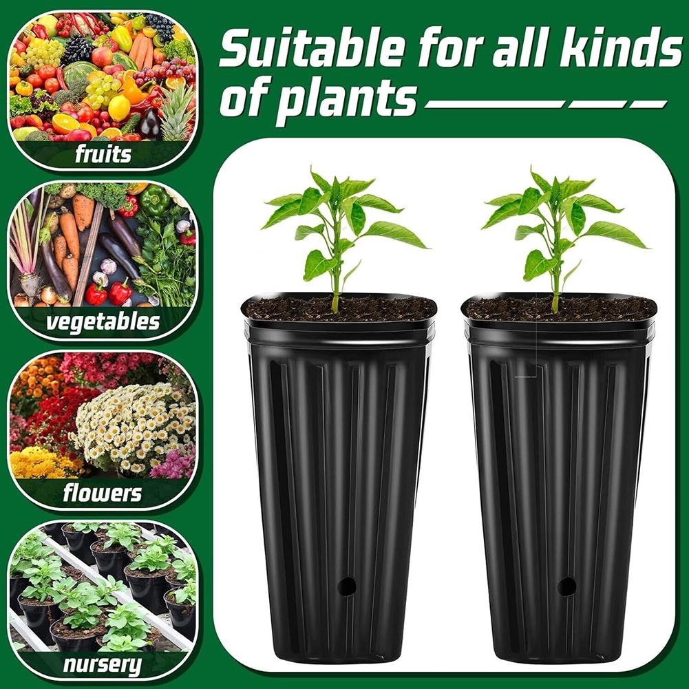 10/25Pcs Tree Shoots Pots Plastic Deep Nursery Tree Pot 7.8inch Flower Plant Vegetables Container Pot For Outdoor Garden Black