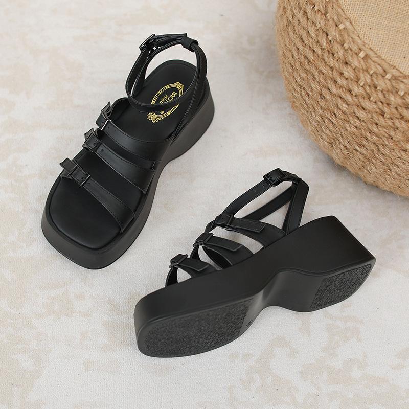 

With skirt black platform sandals small versatile muffin shoes niche cool slippers women s shoes summer wear 34