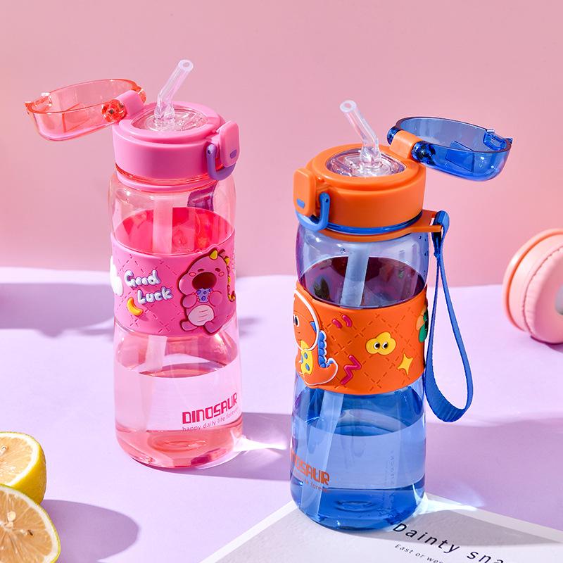 Water Bottle New Cartoon Children's Straw Water Cup for Students To Go To School Men's and Women's Large-capacity Cups High Value Sports Kettle