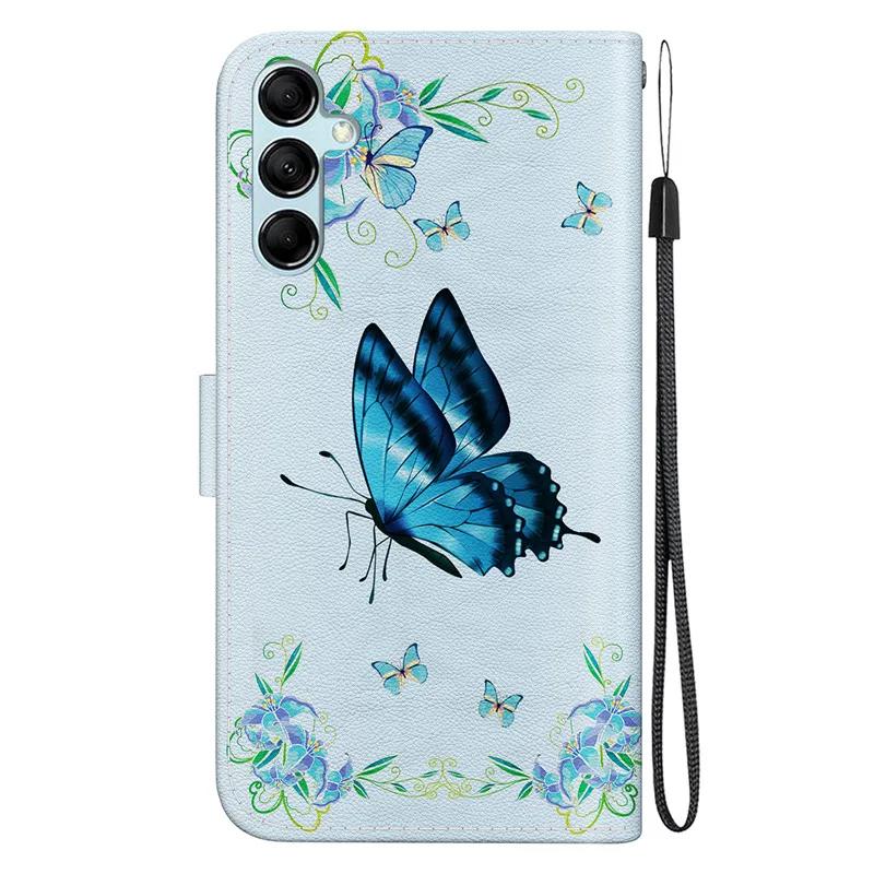 Hülle für Samsung Galaxy A15 A05s A05 A25 A24 A14 4G A34 A54 5G A155 A156 A256 Leder Klappständer Handyhülle Süße Blume Capa