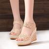 Velcro platform muffin shoes, breathable lace hollow heel sandals women's summer wedge heel sandals