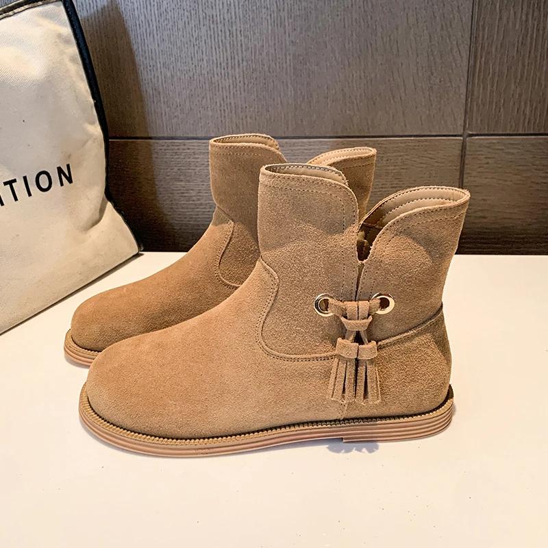 

Женские ботинки 2024 года, новые универсальные однотонные осенние замшевые ботильоны с толстым каблуком, женские ботинки больших размеров на высоком каблуке Zapatos 35 хаки