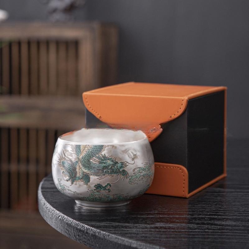 Vergoldete Silber-Teetasse Kreative China-Chic Einzelne Keramik-Teeschale Kulturelle Kreative Tee-Meister-Tasse Geschenkbox Feiertagsgeschenk