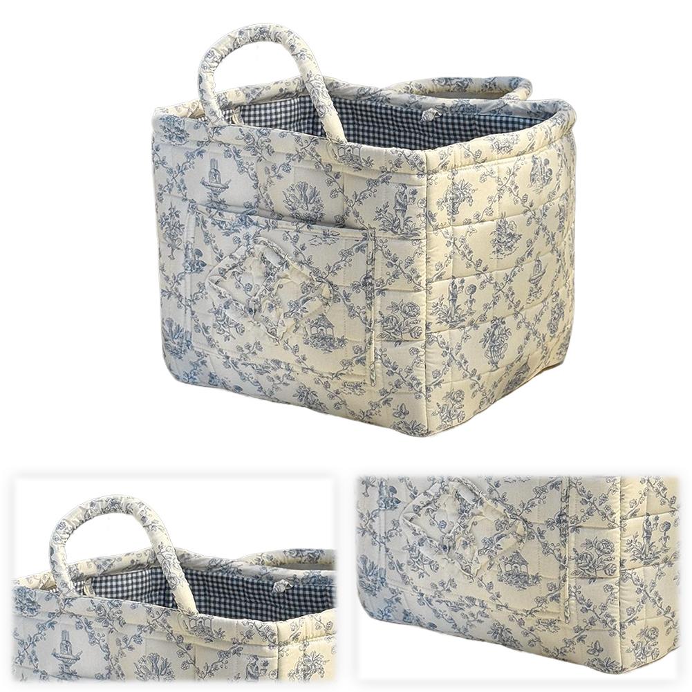 Fabric Pastoral Cloth Storage Basket with Easy Carry Handles Debris Organizing Bag for Shelves Closet Laundry Home Office Decor