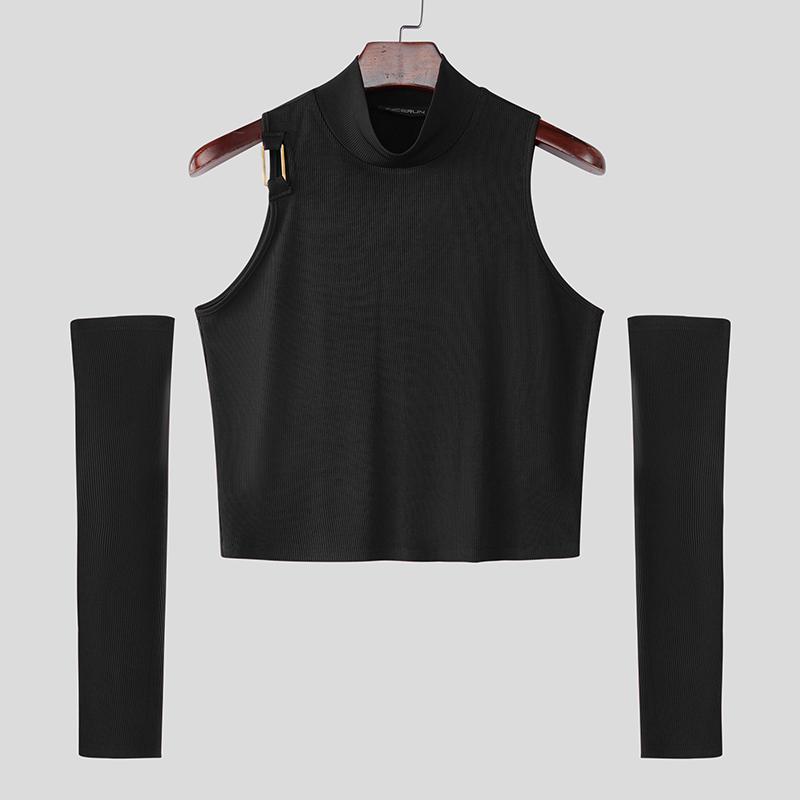 

INCERUN Мужские топы-майки с высоким воротом, рукавами-оверсайз и без рукавов, в рубчик, облегающие, укороченные 3XL чёрный