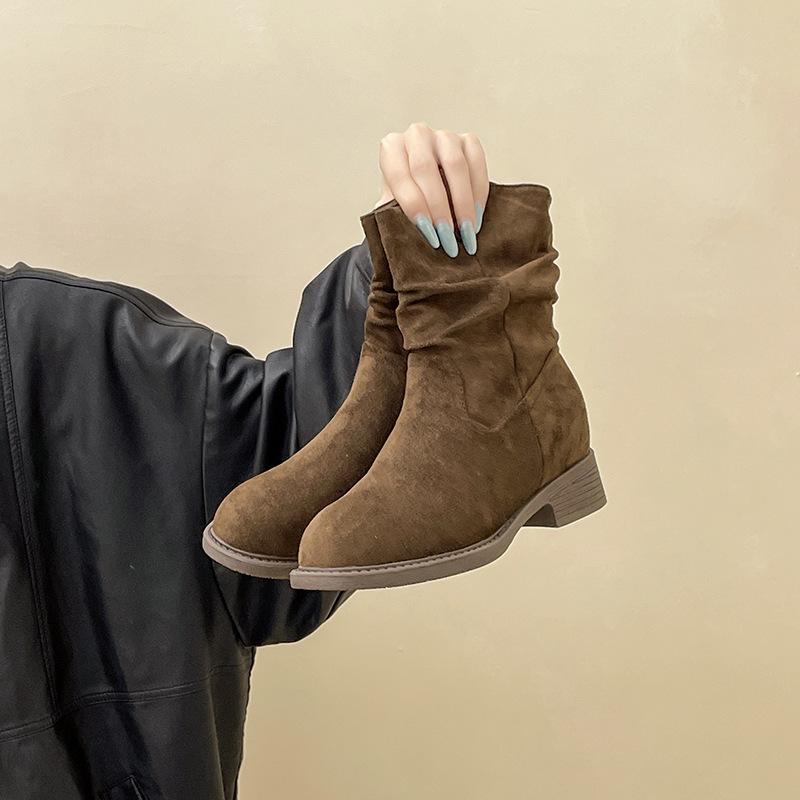 

Замшевый дизайн, нишевый, толстый каблук, ботфорты-чулки, женские, 2025, осень-зима, модные, ретро, простые, универсальные, модные ботинки 40 темно-коричневого