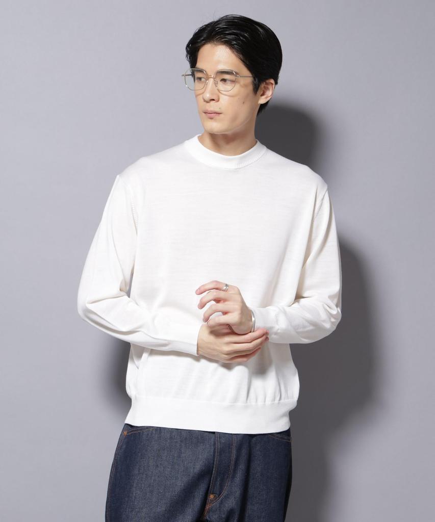 Nano Universe Fine Gauge Crew Size Pill-Resistant Knit, Neck, Men's, M, 031, Off-White, 668-5222201