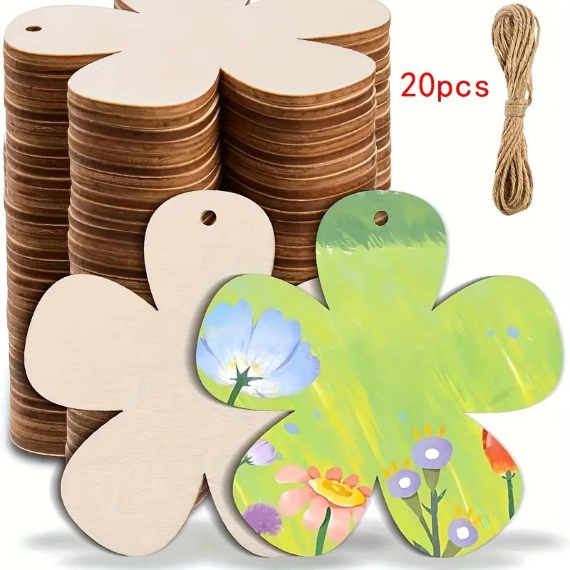20pcs DIY Wooden Flower Hanging Ornaments - Blank Craft Disks for Holiday Trees, Valentine'S Day, Weddings & Birthdays