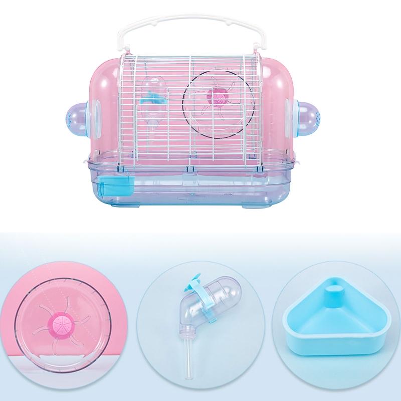 Hamster Cage Travel Carrier Portable Breathable Cage with Food Bowl Water Bottle Exercise Wheel for Gerbil Small Rat Small Pets