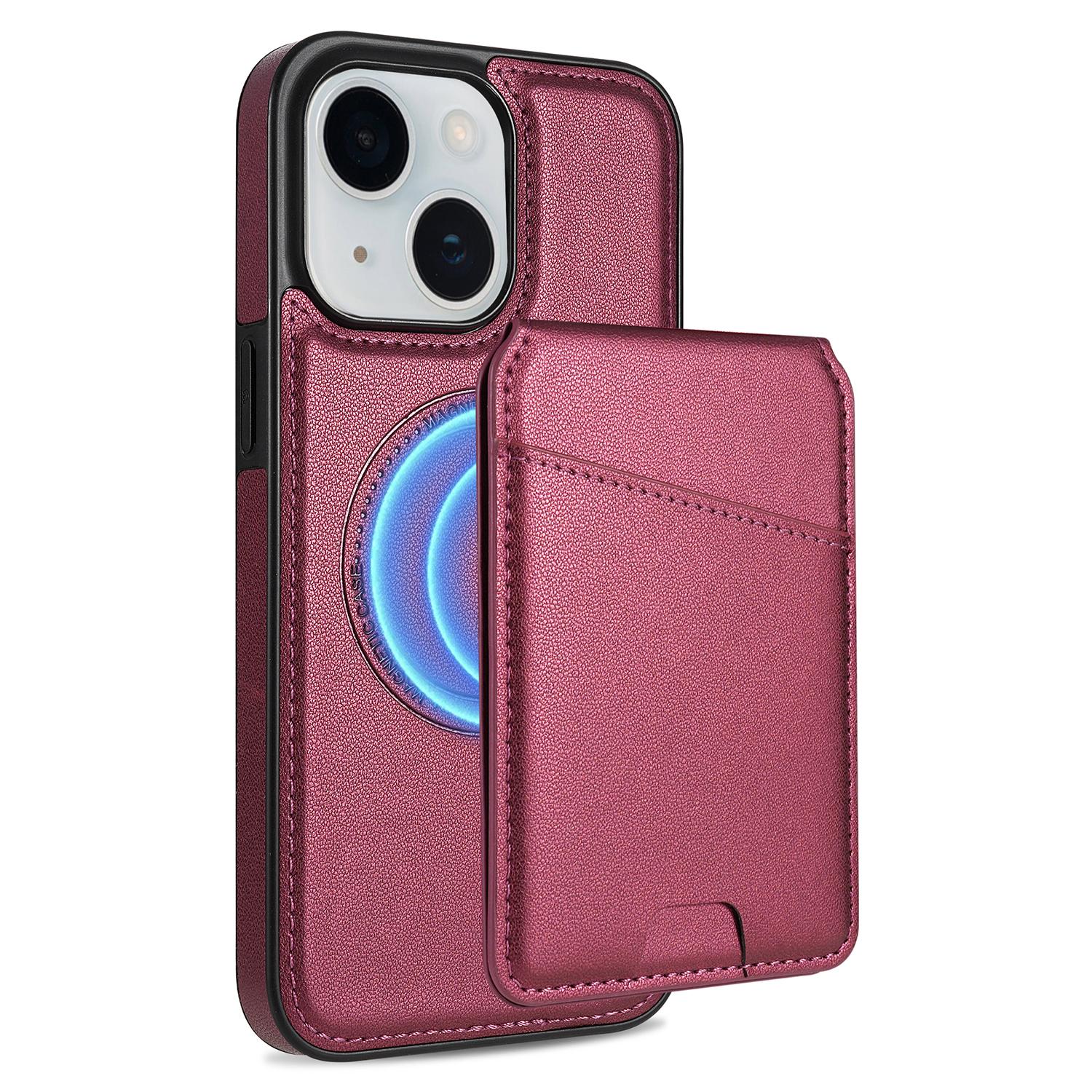 

For iPhone 14 Case Compatible with MagSafe Detachable Card Holder Kickstand Leather Phone Back Cover Red