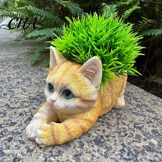 Indoor Outdoor Gardening Decor Creative Resin Cat Planter, Cute Lying Flower Pot for Garden Planter Yard, Adorable Animal Plant Holder, Home Desk Gift