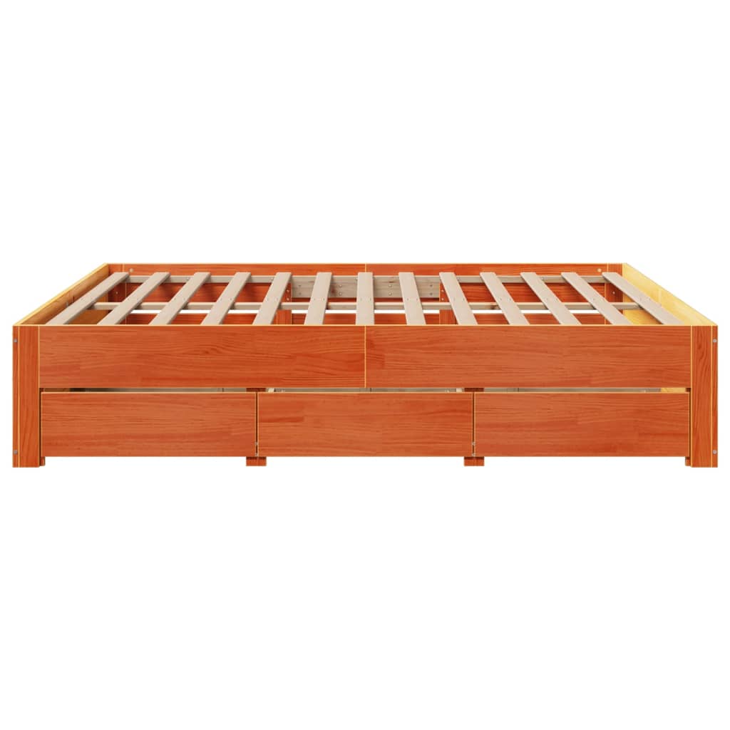 Solid Wood Bed without Mattress with Drawers Brown 180 x 200 cm