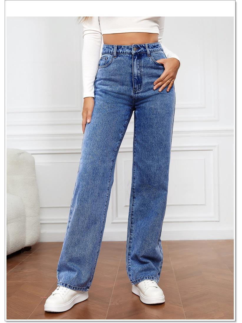 High-Waisted Washed Women s Slimming Straight-Leg Jeans XL
