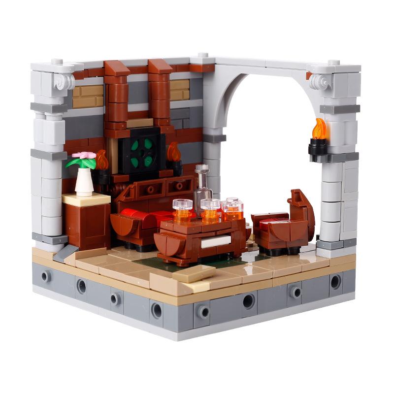 MOC Medieval Furniture Pharmacist Wine Barrel Bar Scrolls Cabinet Building Blocks Piano Bookshelf Paper Map Bedrooms Bricks Toys