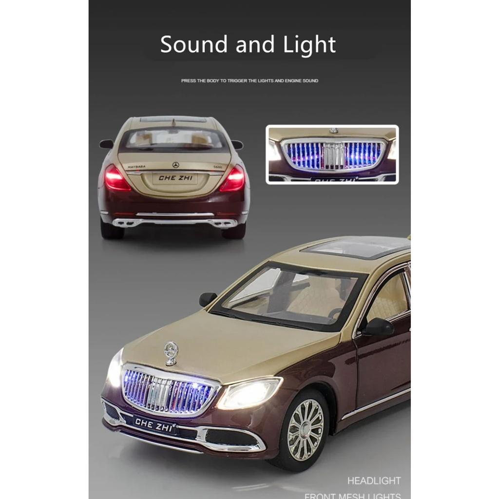 1/24 Benz Maybach S600 Legering Metall Bilmodell Formgjutna Metall Leksaksfordon Bilmodell Hög Simulering Ljud och Ljus Leksak för Barn Gåva
