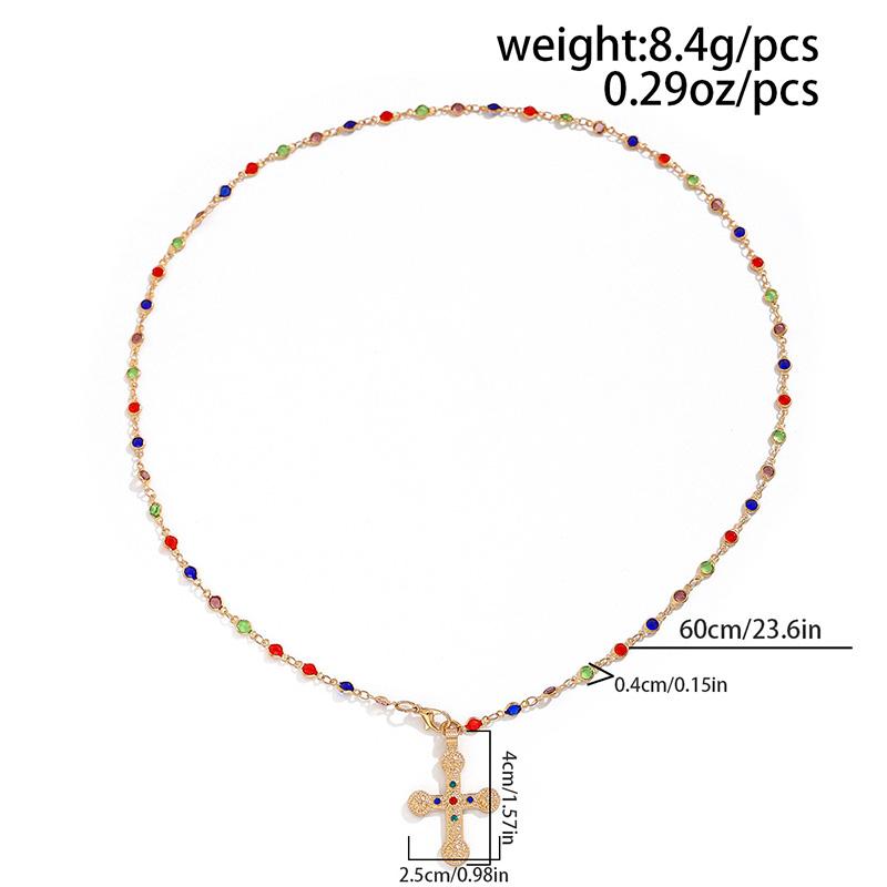 Cross Pendant Necklaces for Women Zinc Alloy Colorful Rhinestones Necklaces Gold Silver Colors Long Choker Trendy Party Jewelry