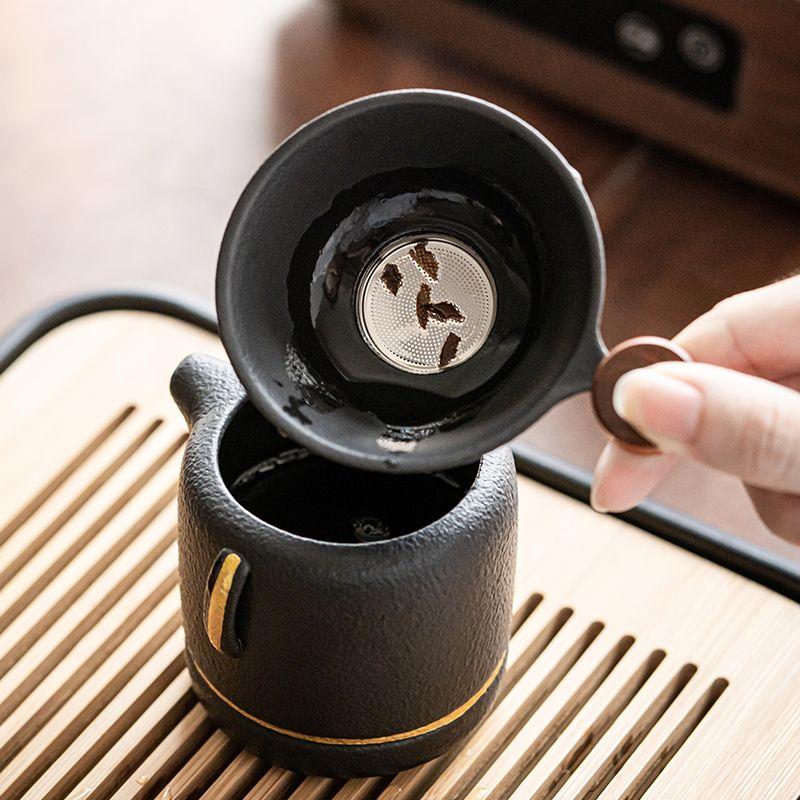 Frosted Tea Filter Holder Household Black Pottery Kung Fu Tea Separation Filter Light Luxury Tea Leak Tea Strainer