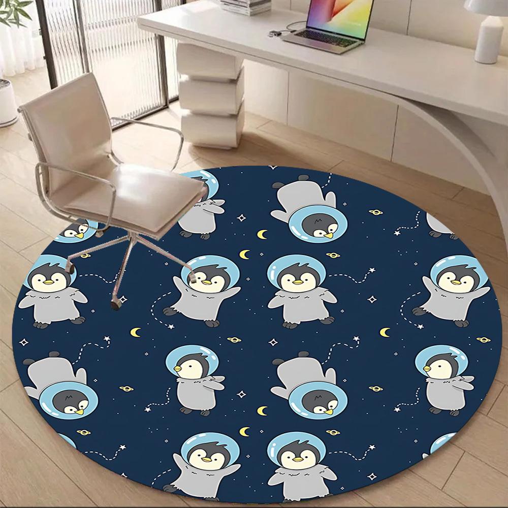 1PC SpacePenguins Office Round Area Rug, Mat Suitable For Office, Under Office Chairs Bedroom Living Room Home Decor, Room Deco