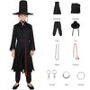 1 Set Black Hunter Costume Set Well-Crafted Traditional Clothing Role-playing Props Coat Trousers Hat Chain