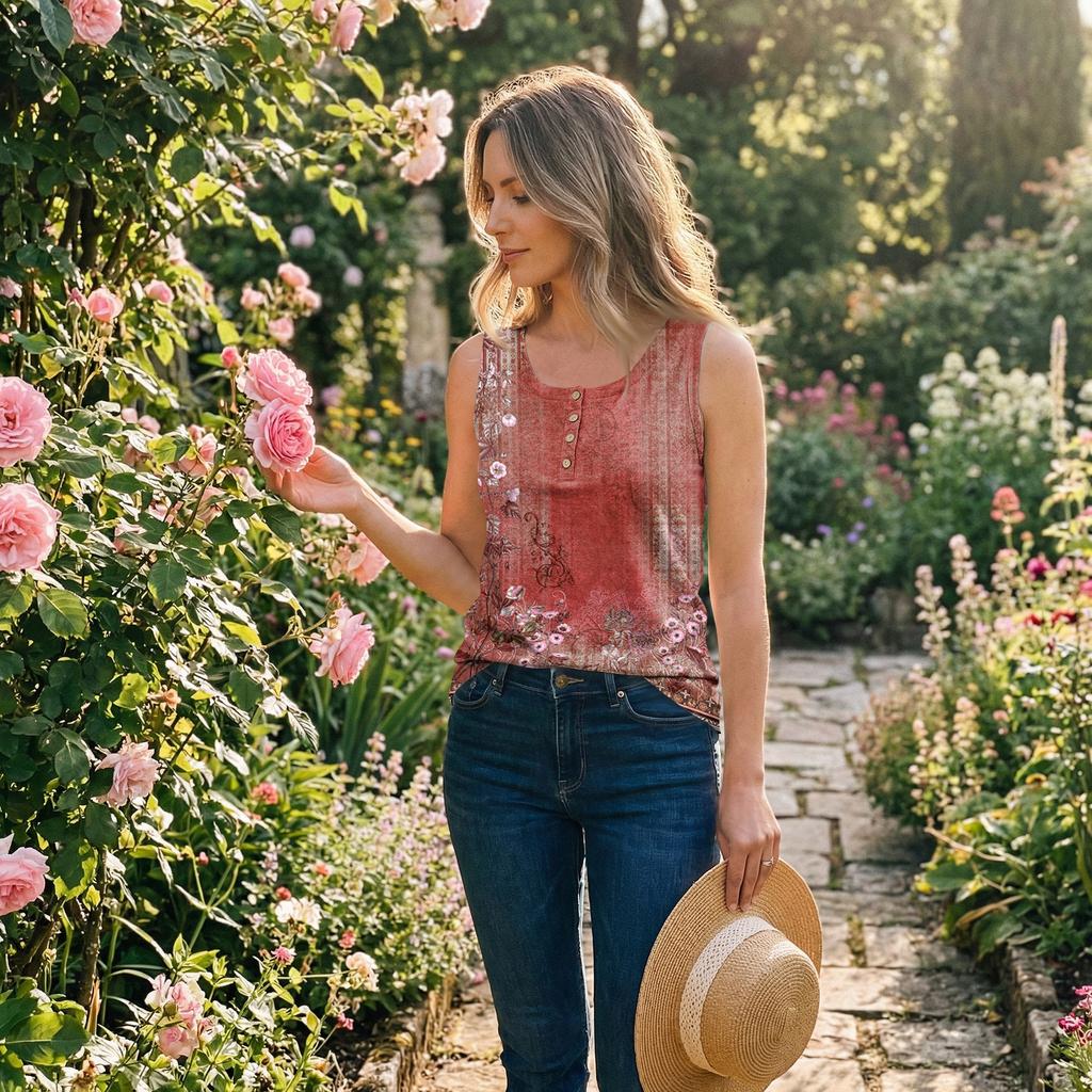 Damen Trägertops Sommer Ärmellose Tops Lockere Hemden mit Knöpfen Nackenkleid Lässige Weste Kleidung