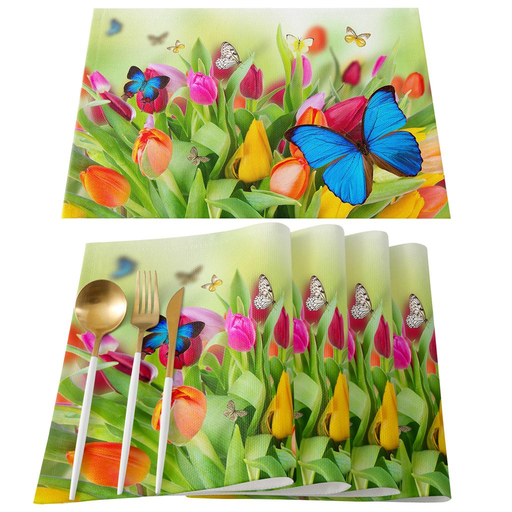 Tischdecke mit Schmetterlings-, Grün- und Blumenmotiv, Urlaubsdeko, wasserdicht, rechteckige Tischdecken, Hochzeitsdeko, Tischdecke