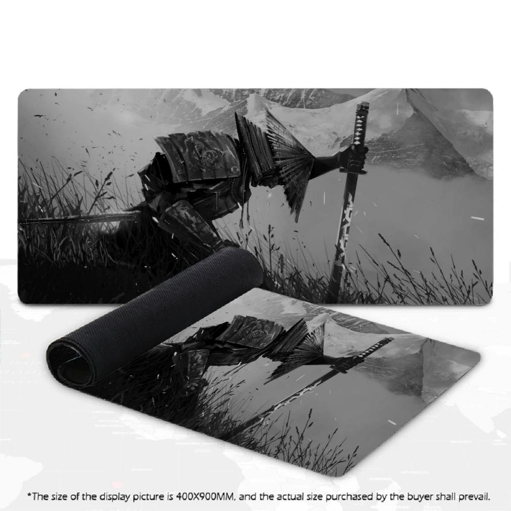 XXL Large Gaming Mouse Pad Musashi Miyamoto Japanese Ronin Katana Mountain Ink Art Desk Mat Non-Slip Rubber Keyboard Mouse Mats