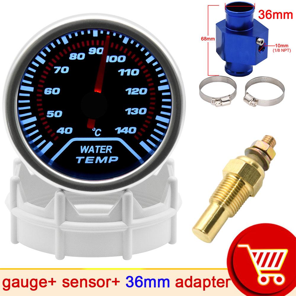 52mm Water Temperature Gauge + Water Temp Sensor 10mm Celsius White LED Light Car Temp Meter Joint Pipe Adapter 26mm ~ 40mm