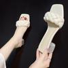 Fashion Transparent High Heels Sexy Ladies Woman Slippers New Summer Shoes Square Heel Weave Square Toe Slippers Ladies Leather Shoes