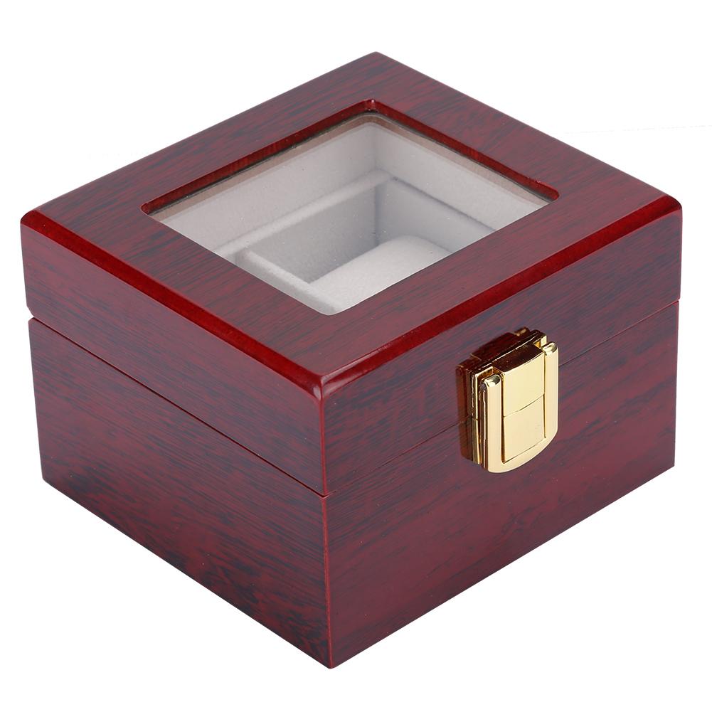 Wooden 2 Grid Watch Display Box Transparent Window Watch Storage Box (Red)