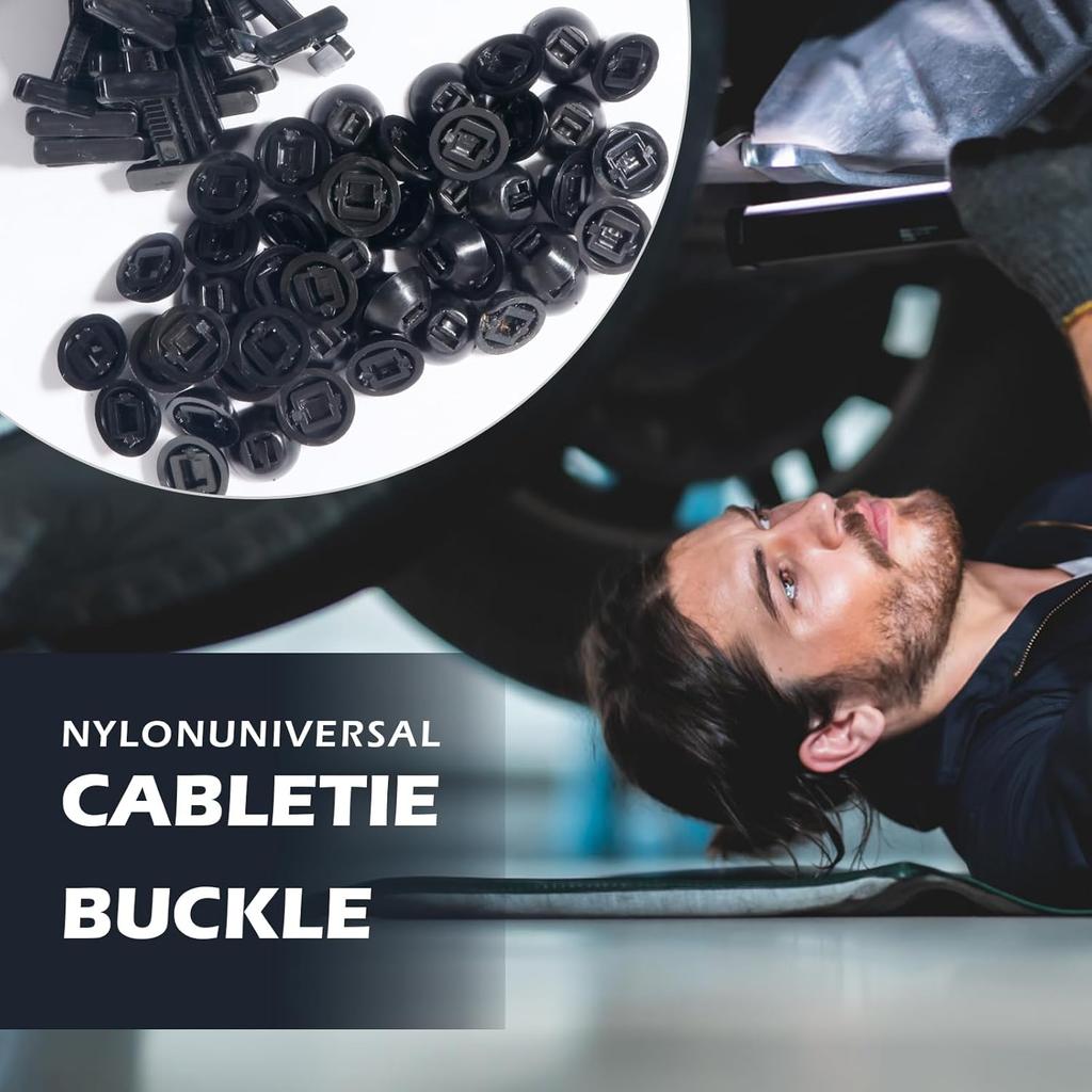 100PCS Nylon Universal Cable Tie Buckle, New Multifunctional Cable Ties Tool Fasteners, UV Resistant Automotive Zipper Clips, Heavy Duty Self-Locking