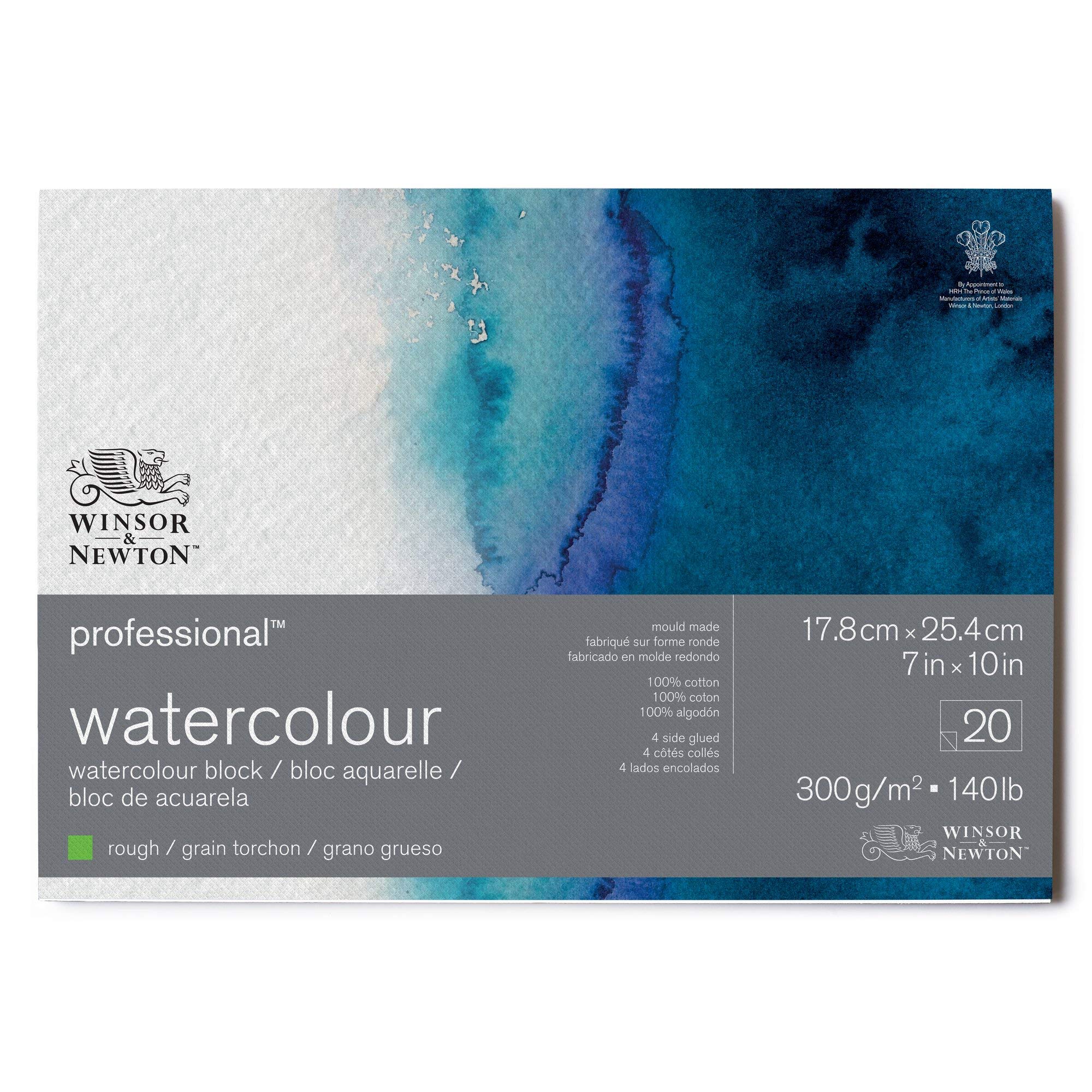 

Winsor & Newton Professional Watercolor Paper Block, Bright Natural White, Coarse Grain, 300g, 17.8 x 25.4cm, 20 Sheets, 19102009