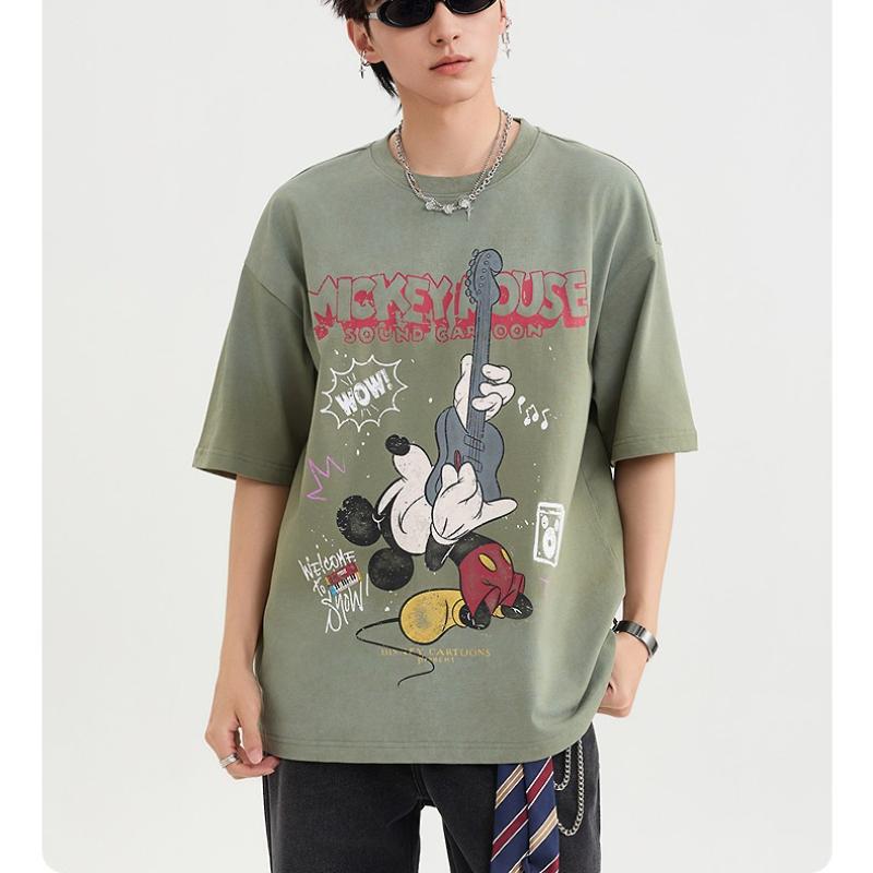 

s New Rock Mickey Cartoon Printed Fashionable Couple Tshirt Loose Plus Size Korean Version Short Sleeved Top S