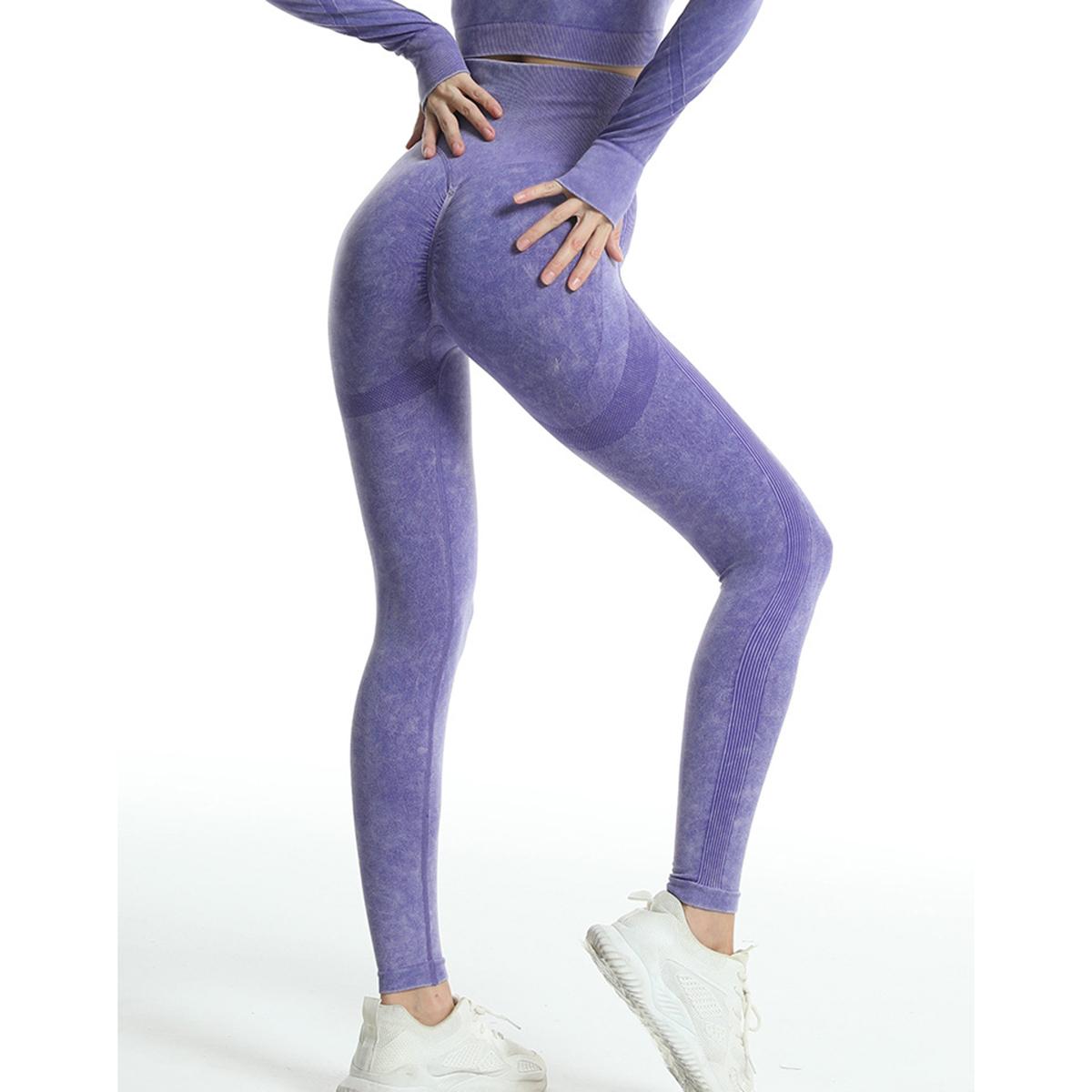 

Брюки для йоги с высокой талией в рубчик, леггинсы для спортзала, женские бесшовные спортивные женские леггинсы для фитнеса, тренировочные колготки для бега, спортивная одежда S фиолетовый