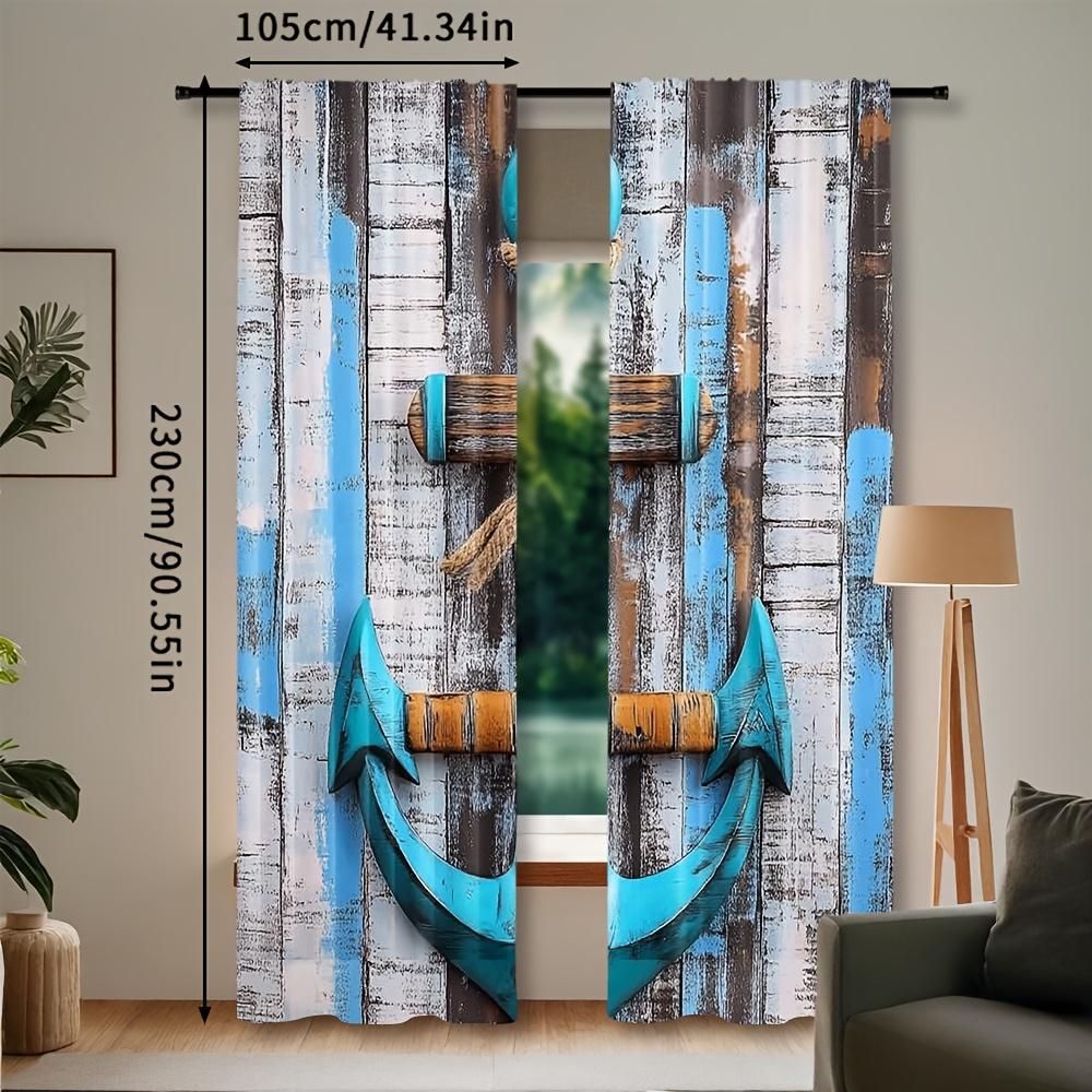 Set Of 2 Rustic Nautical Beach Curtains Ocean Anchor Lighthouse Design Drapes Bedroom Living Room Decor Curtain With Rod Pocket Polyester Perfect For