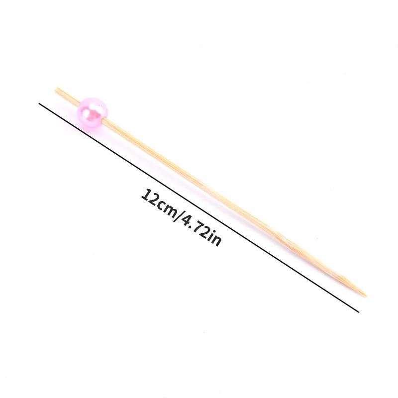 100Pcs Pearl Cocktail Picks Wooden Toothpick Skewer Snack Fork Fruit Picks