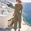European & American Women's Fashion: Solid Color Irregular Short Sleeve Summer Set