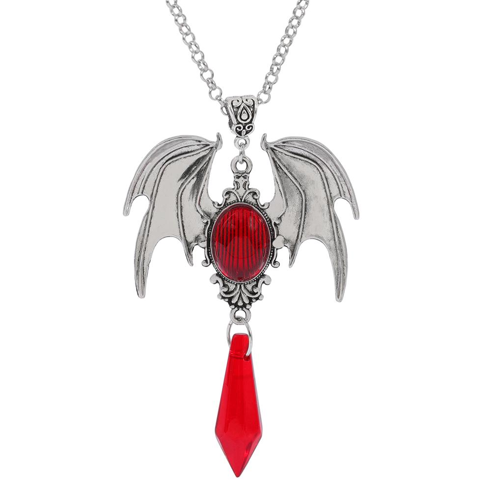 Gothic Vampire Bat Necklace For Women Man Fashion Witch Jewelry Accessories Red Crystal Vintage Bat Pendant Necklace