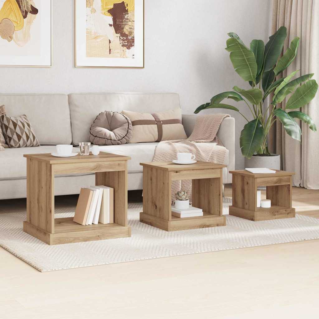 Coffee Table Set of 3 Artisan Oak 48 X 45 X 45 Cm Engineered Wood