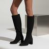 Fashion Thick High Heels Knee High Boot Women Bottes Femmes Back Zipper Flock Long Boots Woman Rubber Sole Plus Size Botas Mujer