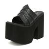 Gdgydh Black Platform Sandals for Women Wedge Heels Fashionable Strappy Back Open Toe Summer High Heel Sandals Slip-On Outdoor