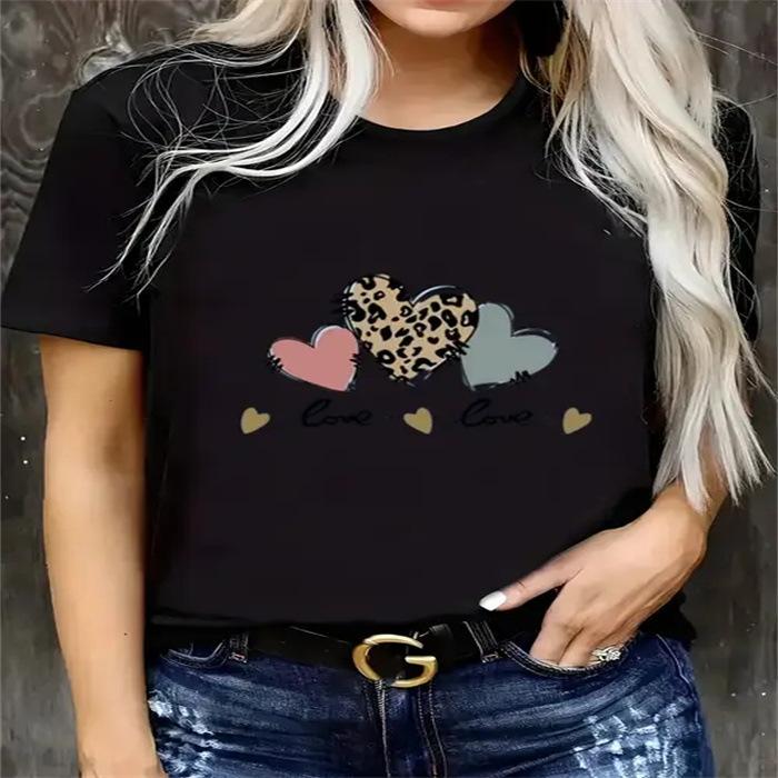 Summer Round Neck Pure Cotton Top Fashionable Casual Fashion Short Sleeved Women's Printed T-shirt