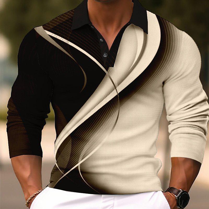 Long Sleeve Polo Shirt with Forest Print, Stylish Casual Top for Daily Wear