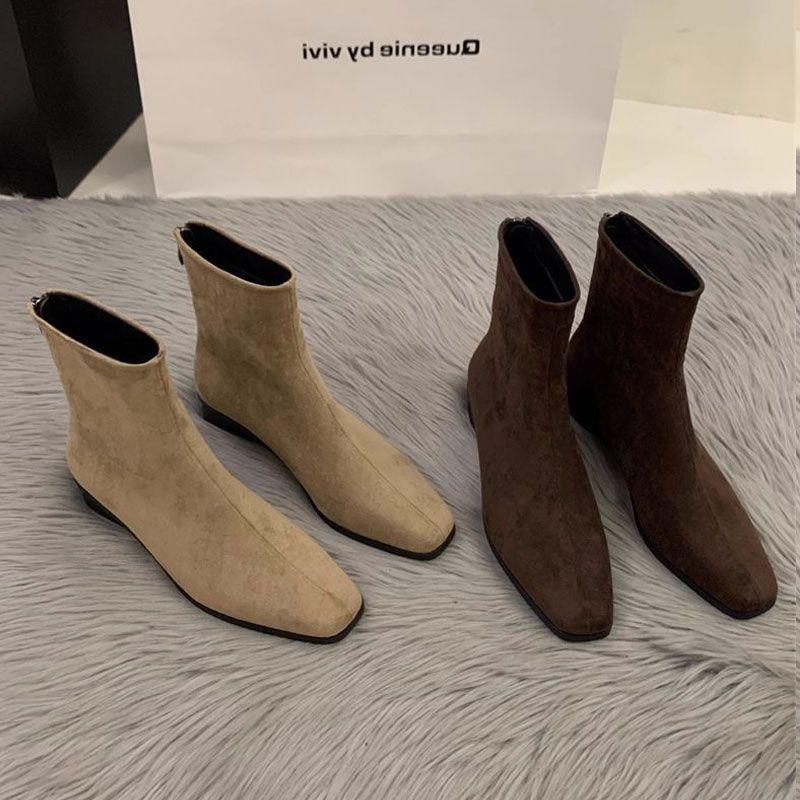 

Женские ретро замшевые ботильоны на массивном каблуке в корейском стиле - матовые, короткие, с квадратным носком для осени/зимы Default Item