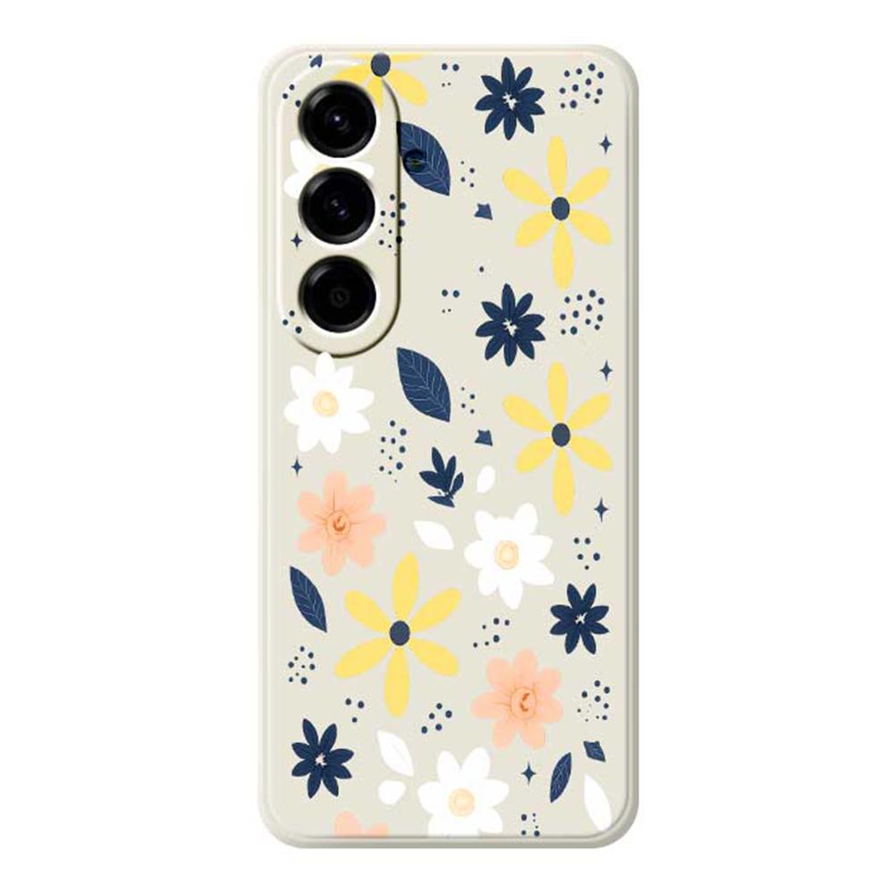 

For Samsung Galaxy A56 5G Case Colorful Floral Blue Leaves Pattern Printing Straight Edge TPU Phone Back Cover Beige